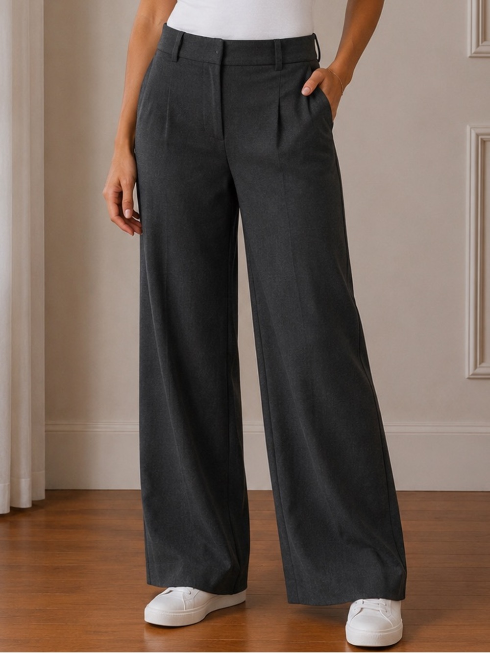 ZARA Dark Gray Wide-Leg Trousers